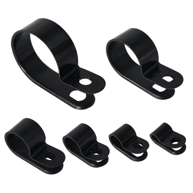 Alamic Cable Clamp 200 Pcs Black Nylon Screws Plastic R-Type Cable Clamp Clips Fasteners Assortment for Cable Conduit 6 Sizes 3/16" to 1" - Image 1